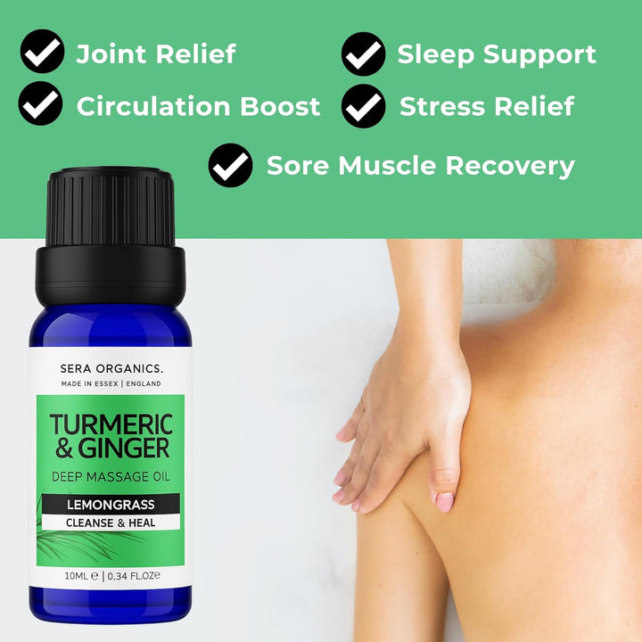 Turmeric Massage Oil with Lemongrass – Natural Relief for Joint Pain, Muscle Fatigue & Lymphatic Drainage │ Anti-Inflammatory Deep Tissue Oil for Circulation Support – 10Ml by