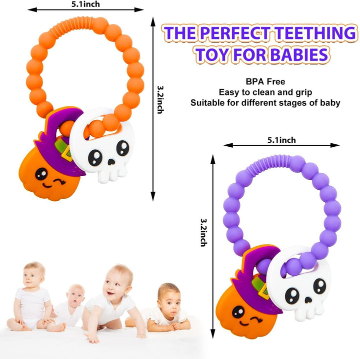 Pumpkin Teethers Cute Ghouls Ring Teethers Silicone Baby Teether,Girl or Boy Halloween Teethers,Nightmare before Halloween Gifts