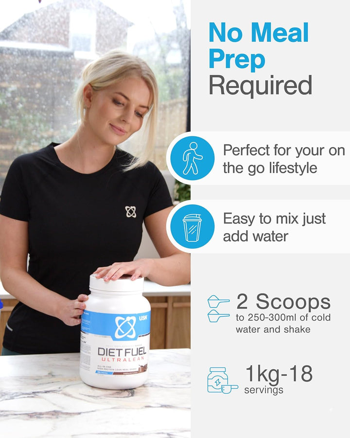 Diet Fuel Ultralean Meal Replacement Shake Powder, Strawberry Flavour - 1Kg, High Protein Shake Powdered Drink Mix, Low Calorie Diet & Weight Control Powder, 25G Protein