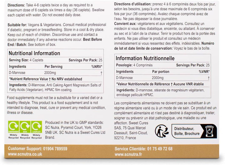 Waterfall D-Mannose 100 X 500Mg Caplets (Easy to Swallow Tablets) - 100% D-Mannose Naturally Sourced from Birch - for Healthy Bladder Support - Vegan - SC Nutra ()