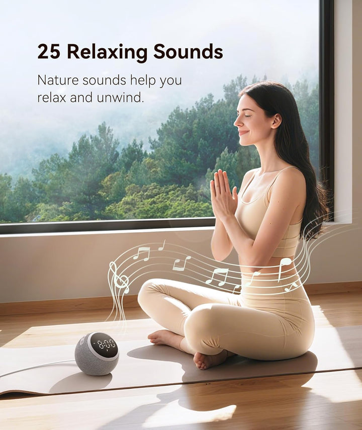 White Noise Machine - Sound Machine for Adults & Light Sleepers, Alarm Clock & Night Light, 25 Soothing Sounds, 7 Wake-Up Tones, Dimmable Display, White Pink Brown Noise for Sleep Relaxation
