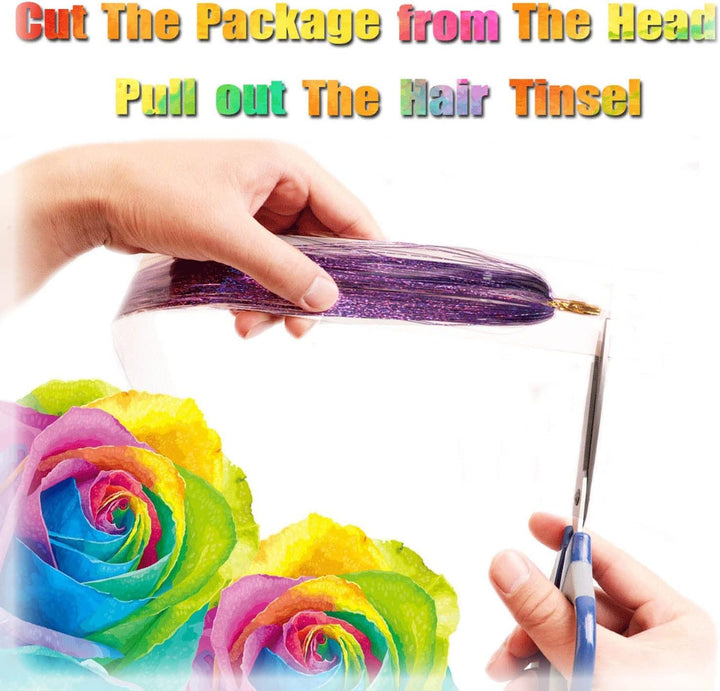 Hair Tinsel Kit (48 Inch,12 Colors, 3000 Strands), Fairy Tinsel Hair Extensions with Tools - Glitter Hair Tinsel Kit Heat Resistant Accessories for Girls Women Kids Christmas New Year