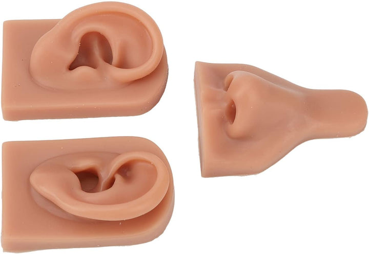 Fake Nose, Silicone Body Parts Silicone Nose Ear Model 3D Simulation Ear Model Set Fake for Piercing Practice Teaching, Earrings Jewelry Display (Light Skin Tone)