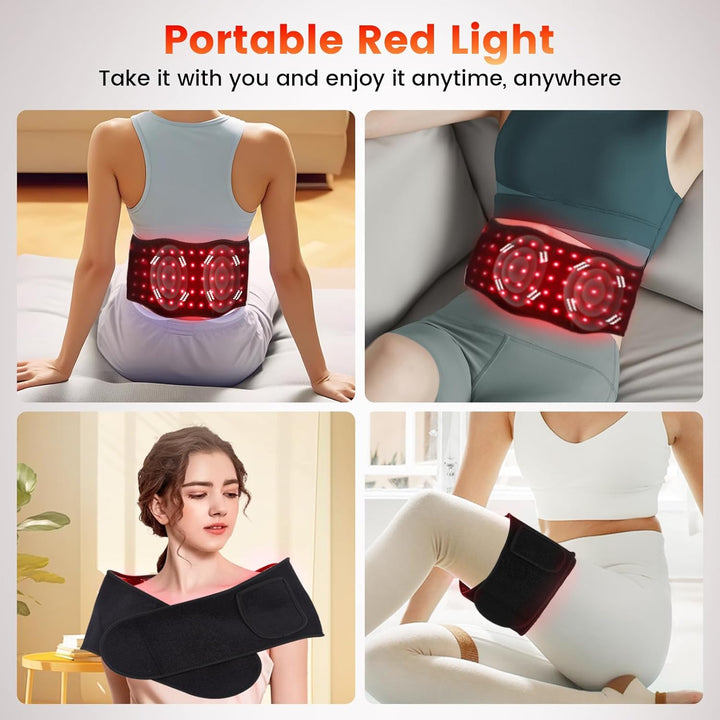 Red Light Massaging Belt for Body, 660Nm Red Light & 850Nm Near-Infrared Light Wrap Belt with 6 Time Settings, 5 Lighting Modes, 5 Massaging Levels, Back Support Massager Belt for Legs, Back, Waist
