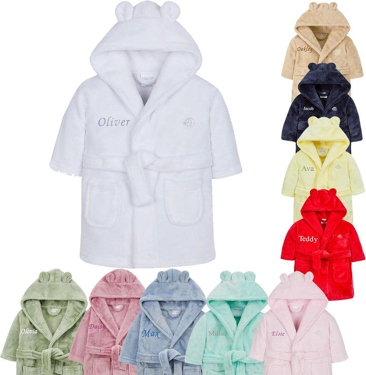 Baby Girl Boy Personalised Dressing Gown Robe Bathrobe Hooded Bear Ear