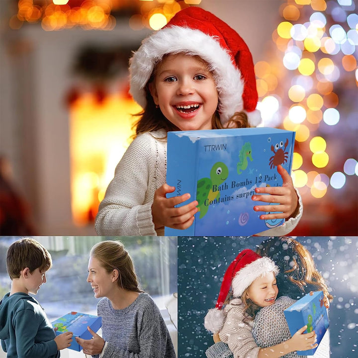 12 Pcs  Bath Bomb Gift Set,With Surprise Toys Inside, Organic and All Natural Ingredients Bubble Bath Bombs Fizzes Spa Ideal Birthday Easter for Boys & Girls