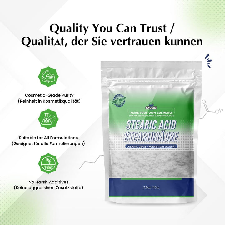 Stearic Acid – Cosmetic Grade – Essential Ingredient for Skincare, Soap Making, and DIY Formulations - 110 G / 3.8 Oz