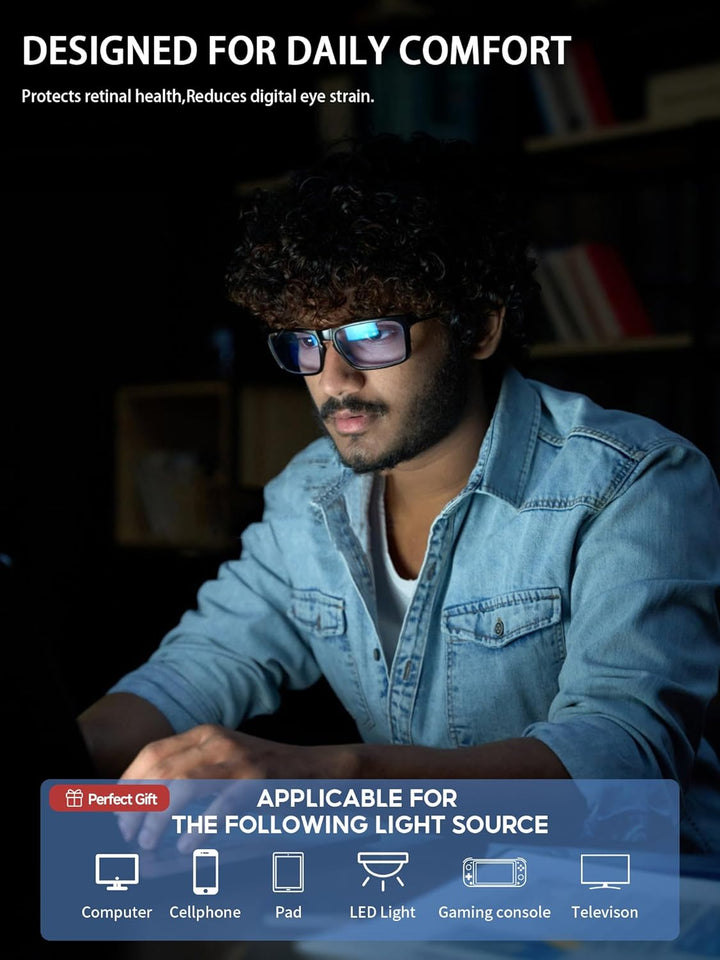 Blue Light Blocking Glasses for Men/Women Anti-Fatigue Computer Monitor Gaming Improve Sleep Reduce Eye Strain