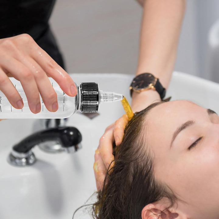 Hair Oil Applicator Bottle with Tip - Plastic Hair Dye Nozzle with Graduated Measurements for Salon Color, Paint Art Glue