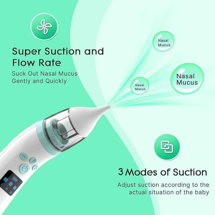 Electric Nasal Aspirator Baby,Portable Baby Nasal Aspirator,Baby Nose Suckers Automatic Nose Cleaner with 2 Silicone Tips, Adjustable Suction 3 Level, Music and Light Soothing Function, Anti-Backflow