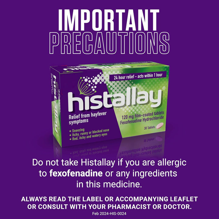 Hayfever & Allergy Relief Tablets, 30 Tablets, 120Mg Fexofenadine, Antihistamine 24Hr Relief, Acts within 1Hr, Relieves Hayfever, Pet, Dust and Mould Allergies