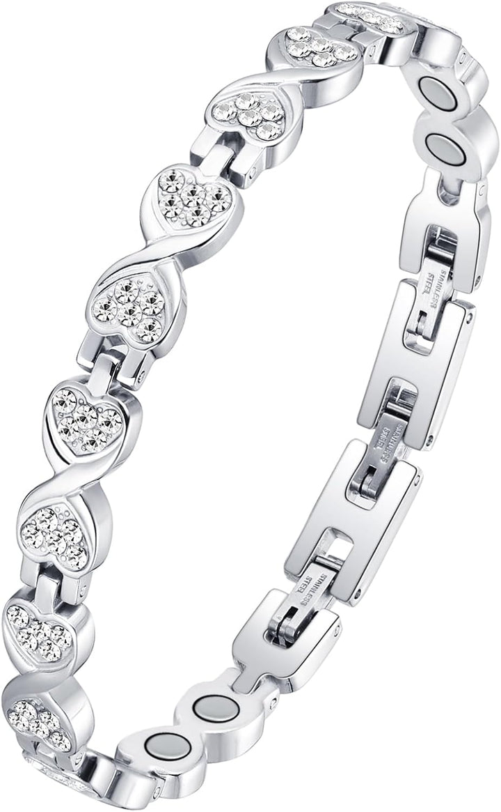 Magnetic Bracelets for Women,Titanium Steel Ladies Magnetic Bracelets,Adjustable Wristband Include Sizing Tool in Gift Box(Fish Tail Design-Silver Gold)