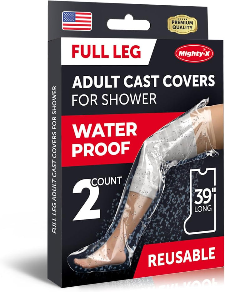 Waterproof Leg Cover for Shower - 2Pk - Tight Seal - Reusable Adult Half Leg Cast Protectors - - Easy to Use for Plaster on Knee, Ankle, and Foot