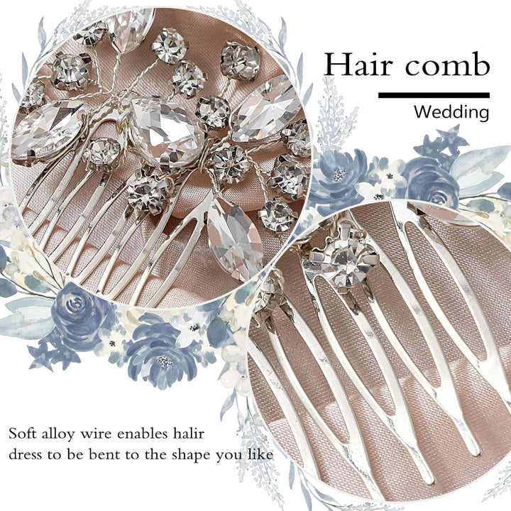 Bridal Hair Comb 2 PCS Wedding Hair Combs Rhinestone Bridal Side Comb Silver Hair Pieces Wedding Hair Clips Crystal Wedding Hair Comb Sparkle Bridal Hair Accessories for Bride Bridesmaids Women Girls