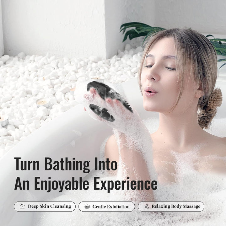 Silicone Body Scrubber Exfoliating Body Brush for Men Women Lathers Well Easy to Clean More Hygienic Shower for Face Scrubber for Sensitive Skin Body Buffer 1 Pack (Black)