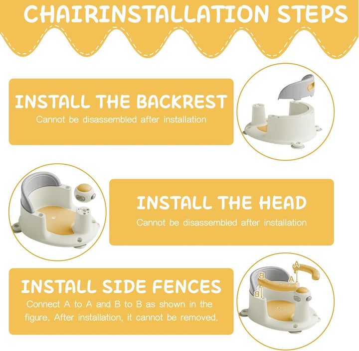 Baby Bath Seat for Babies 6 Months & Up, Non-Slip Toddler Sitting up Bathtub Seats, Open Design Infant Bath Tub Chair with 4 Suction Cups for Shower (Yellow)