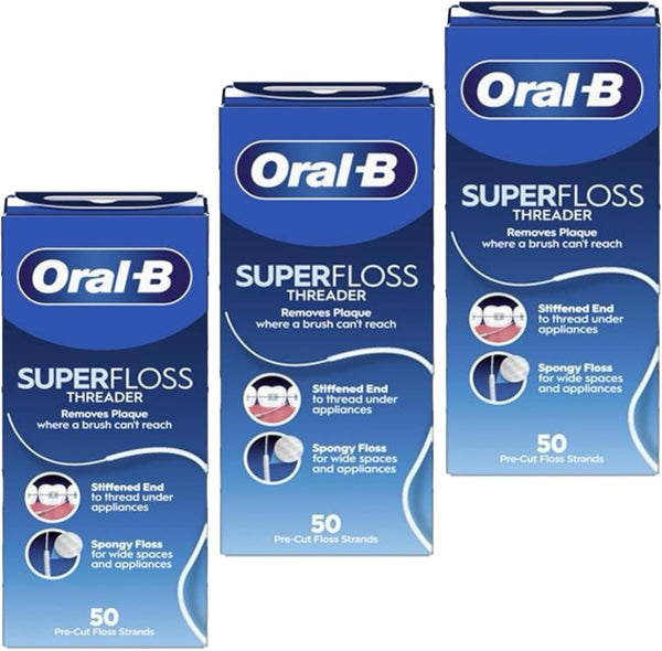3 X Super Waxed Dental Floss 50 Strands Braces Bridge Wide Space Oral Teeth