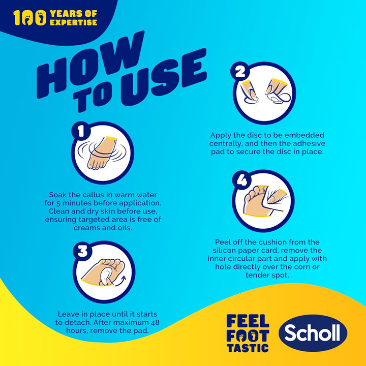 Scholl Callus Remover Pads for Feet - Targeted Action with 4 Salicylic Acid Discs and 4 Adhesive Cushion Pads for Fast & Effective Callus Removal, Soft Pads for Immediate Protection from Rubbing