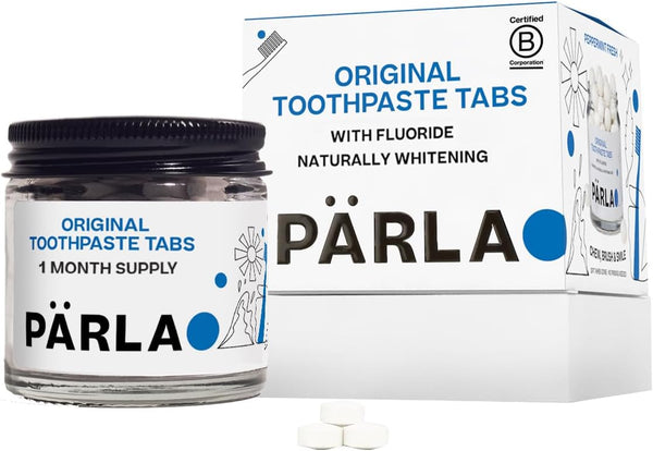 Original Toothpaste Tablets with Fluoride | 62 Tabs, 1 Month Supply | Eco-Friendly Bites in Sustainable Packaging | Peppermint Flavour | Natural Whitening, Gluten Free & Vegan | Refillable Jar