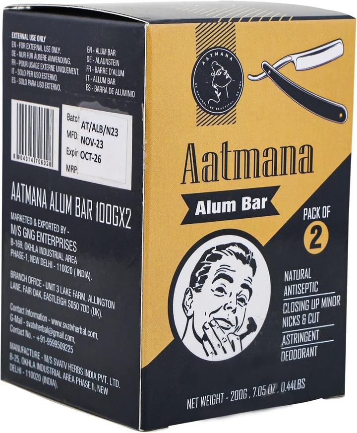 Shaving Alum Bar 100G X 2 Bars | Premium Quality Potassium Shaving Alum Bars, 3.53Oz Each | No Fragrance | Stops Bleeding Due to Minor Nicks & Cuts after Shaving
