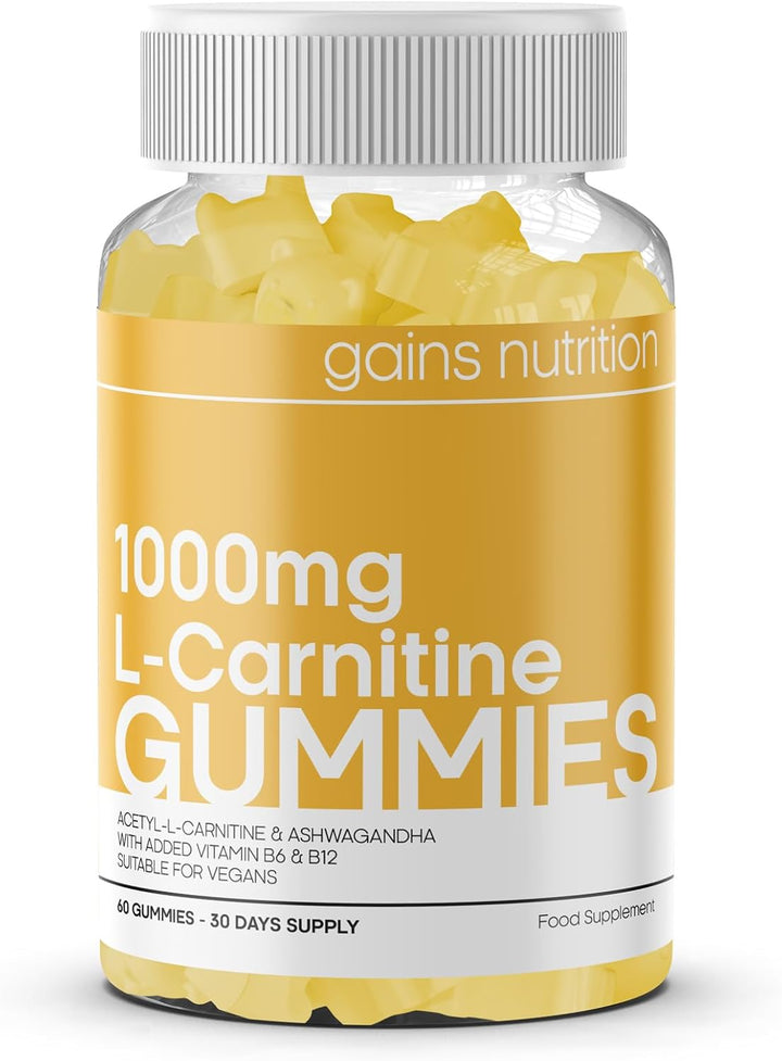 GN Acetyl L Carnitine Gummies | 60 L-Carnitine Gummies for Men & Women - 1000Mg Acetyl-L-Carnitine per Serving with Ashwagandha, Vitamins B6, B12 | Mango Flavour, Non-Gmo & Suitable for Vegans