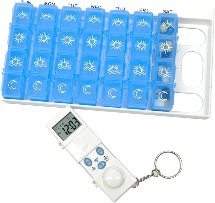Pill Dispenser Box Pill Box Reminder 7 Day 28 Grid Medication Reminder Electronic Pill Timer for Patients Elderly Travelers