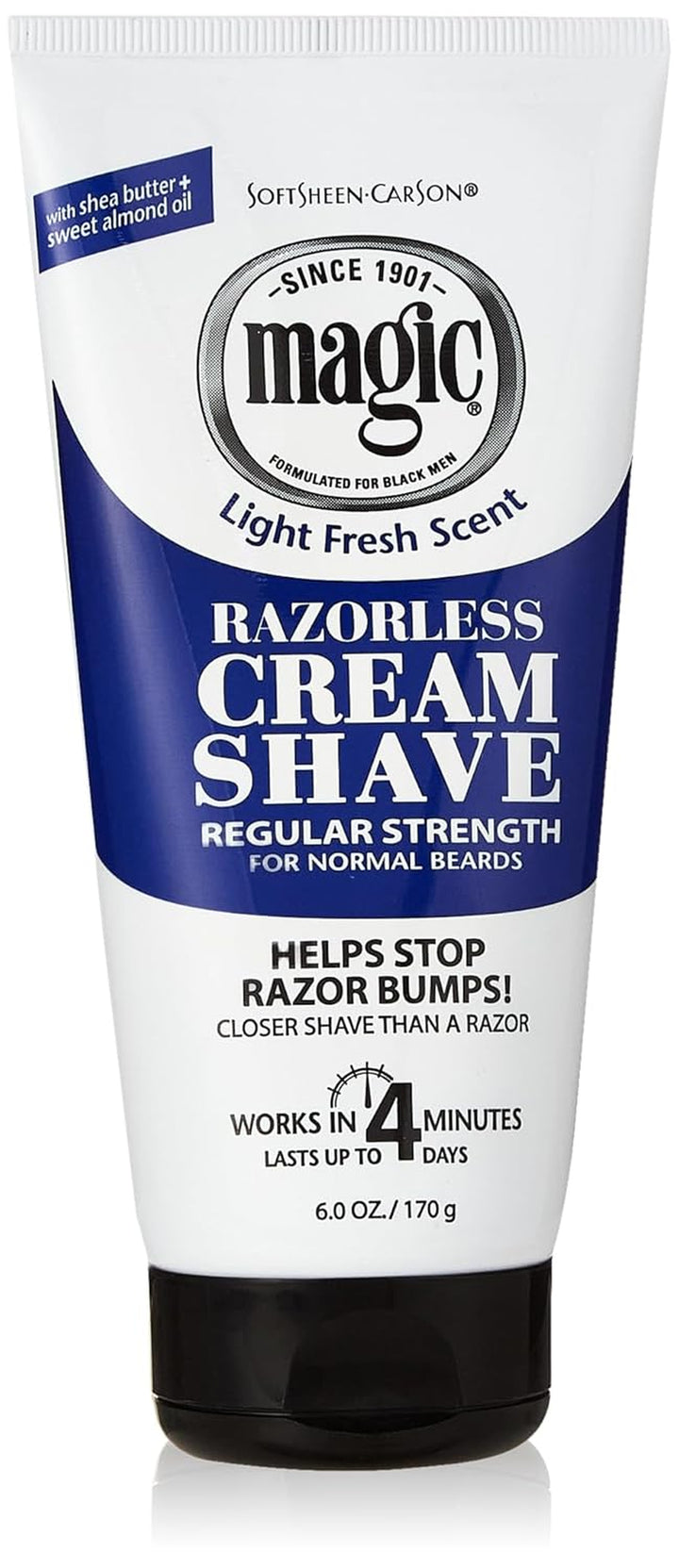 Magic Razorless Cream Shave Regular Strength Light Fresh Scent 6Oz Tube