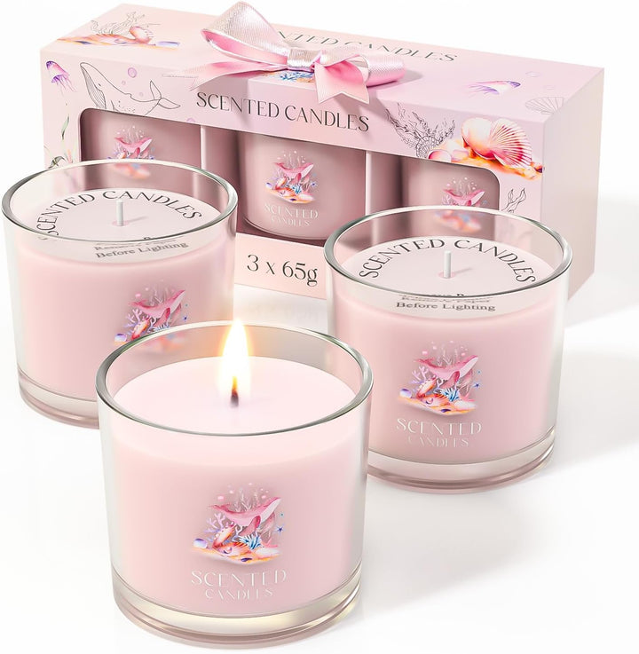 Candle Set, Scented Candle Gift Set for Her, 3 Scented Votive Candles, Birthday Gifts for Women/Men (Pink+Purple+White, 200G)