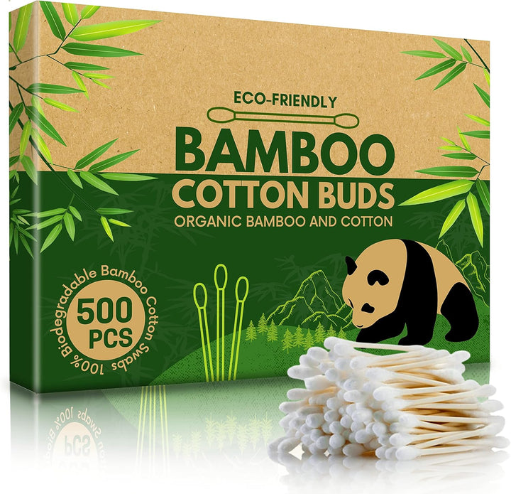 Bamboo Cotton Buds - 500 Eco Friendly Bamboo Earbuds Cotton Swabs - Plastic Free Baby Cotton Buds Biodegradable - Ear Buds for Makeup, Crafts, Cleaning, & Baby Hygiene, White