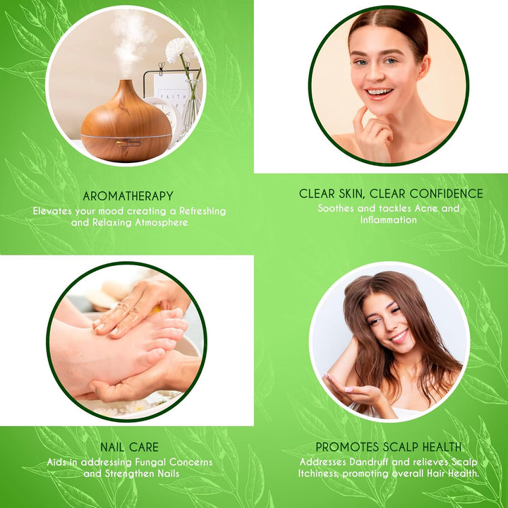 Organic Tea Tree Essential Oil 100% Pure Tea Tree Oil for Skin, Hair, Face, Nails Natural Vegan & Undiluted for Aromatherapy & Diffusers