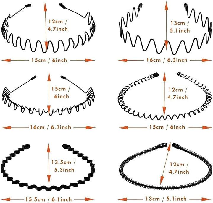 Mens Hair Band Sports Hair Bands Men, Non-Slip Sports Fashion Headband, Metal Hair Band Men, Hair Hoop Outdoor Sports, Weddings and Daily Wear (6 Pcs)