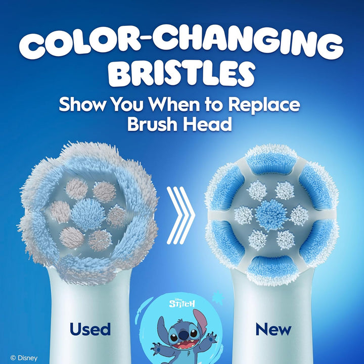 Io Kids Disney Stitch Electric Toothbrush Head for Ages 6+, Gentle on Wobbly Teeth & Gums for Cleaner Teeth, Pack of 2