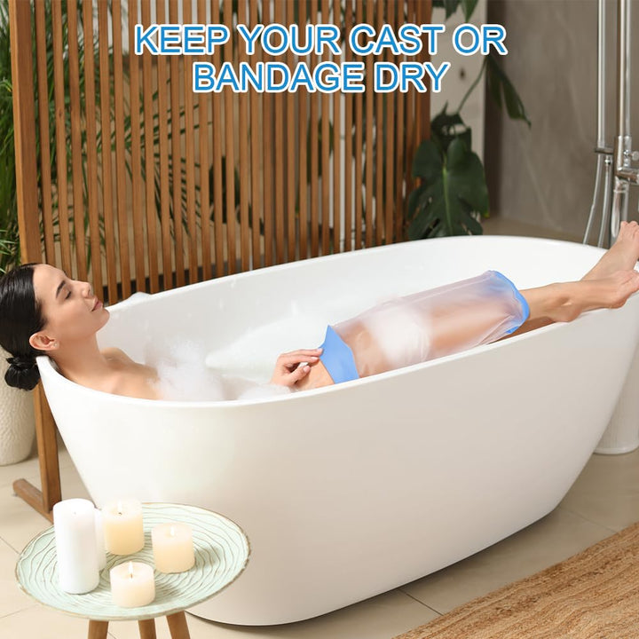 Waterproof Knee Cast Cover, Reusable Adult Knee Cover for Shower, Soft & Comfortable Cast Protectors for Broken Knee, Watertight Seal Cast Bag for Bandages, Dressings, Wound Care Supplies