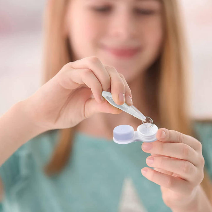 4 Pack Contact Lens Cases, Contact Lens Container Box Portable Travel Contact Lens Case Left/Right Eyes Contact Lens Holder with Storage Box Tweezers Wearing Stick