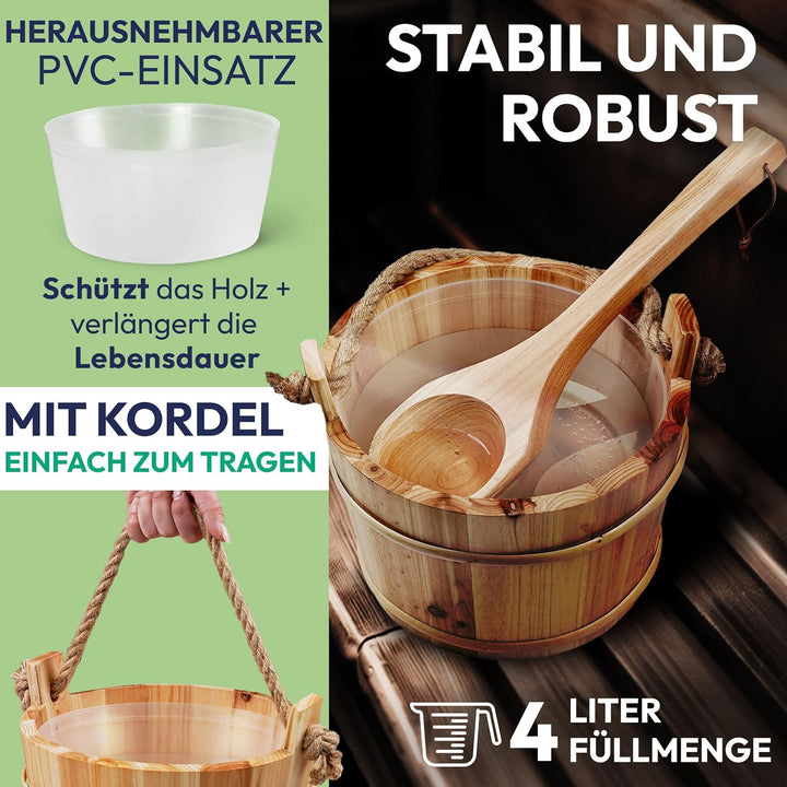 PINENG Sauna Bucket 26 Cm Diameter 21 Cm with Spruce Wooden Ladle