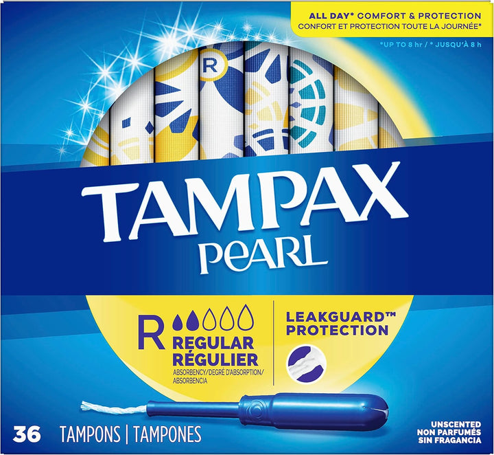 Pearl Tampons Multipack, Regular/Super Absorbency, with Leakguard Braid, Unscented, 34 Count
