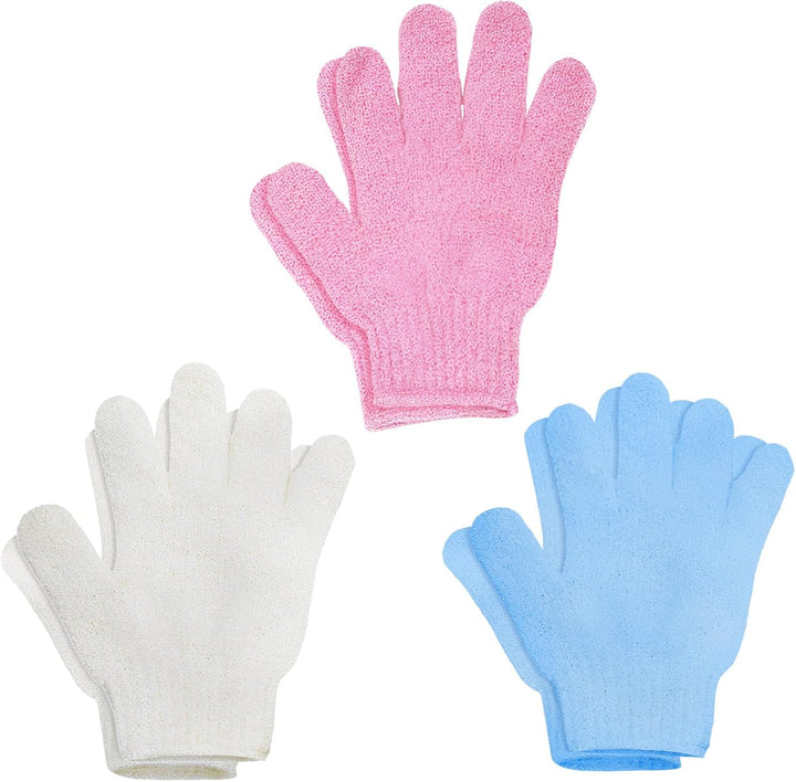 Exfoliating Gloves，6Pcs Bath and Body Exfoliator Mitts，Bamboo Shower Gloves ，Scrubs Away Ingrown Hair and Dead Skin，For Shower, Spa, Massage and Dead Skin Cell Remover Loofah（Blue+Green+Pink）