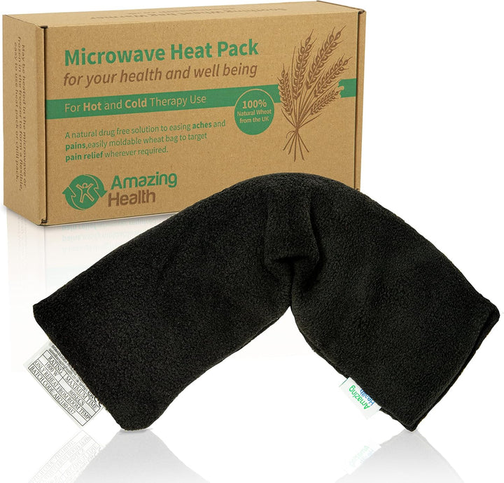 Unscented Wheat Bags Microwavable Heat Pack - Soft Black Fleece, Made in UK, 42Cm Long, Heat Pad for Pain Relief