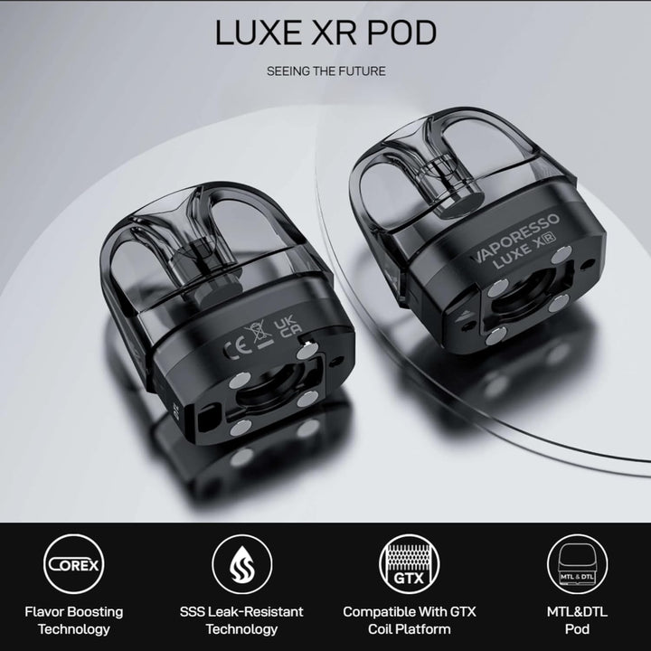 Vaporesso Luxe XR Pod [MTL - Large] 2 Pack - COMPATIBLE WITH: Vaporesso Luxe X Kit, Luxe X2 Kit, Luxe XR Kit, Luxe X Pro Kit, Luxe XR Max Kit and GTX Coils - Bottom-Fill, MTL Vaping - Nicotine Free