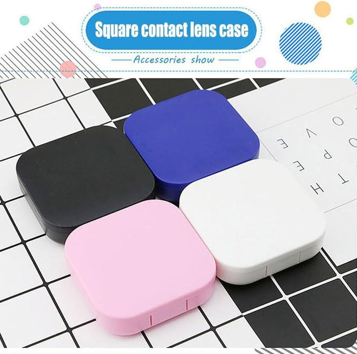 Contact Lens Case with Mirror - Contact Lens Box Holder Container, Outdoor Mini Contact Lens Soak Storage Kit with L and R Caps for Travel & Home (Black)