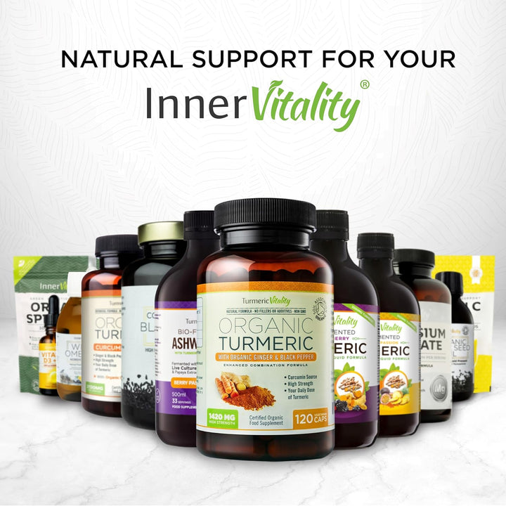 Organic Turmeric Curcumin Capsules 1420Mg High Strength Serving with Black Pepper & Ginger for Maximum Absorption of Curcumin | 120 Veg Capsules - Certified Organic Supplement