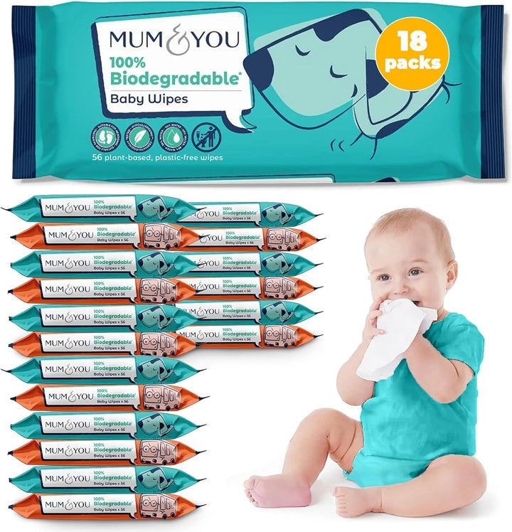 Mum & You Baby Wipes Multipack - 672 Biodegradable Wet Wipes (12 Packs) | 99.4% Water. Ideal for Sensitive Newborn Skin | Baby Wipes Bulk, Bum Wipes, Wet Tissue, Eco-Friendly Wet Wipes Baby