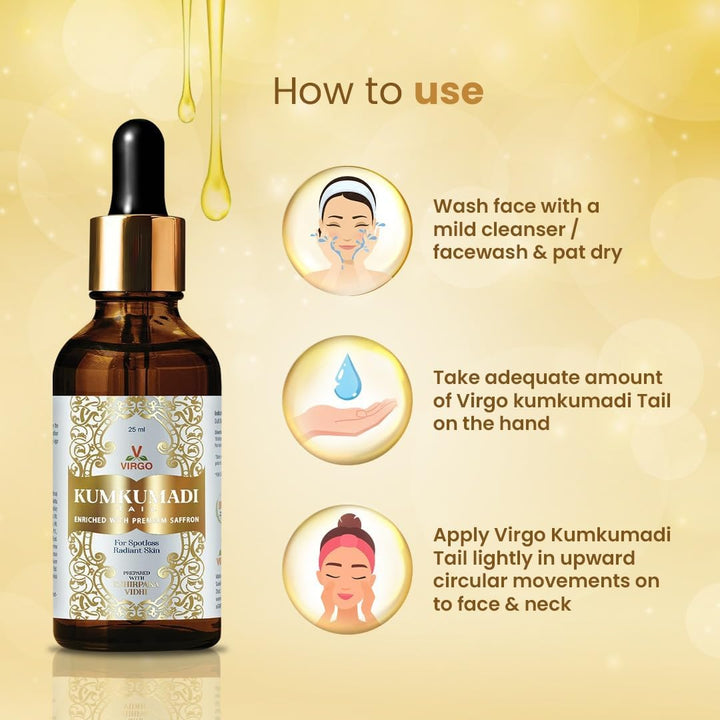 Ayurvedic Kumkumadi Oil with Premium Saffron | Face & Skin Treatment 25Ml - Reduce Early Age Wrinkles, Dark Spots, Pimples | Brighten Dull Skin Tone | Rejuvenating