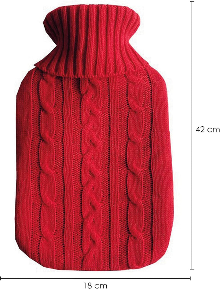Red Knitted Hot Water Bottle Cover – Gifts for Men Women & Kids – Pain Relief Pad & Warmer for the Cold - Warm Body Back Neck Feet Hands – Fits 2 Litre Bottles Cover ONLY (Bag Not Included)…