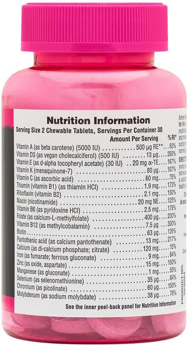 Source of Life Power Teen for Her - Food Based Chewable Multivitamin Vitamins for Teenagers - Vegan, Gluten Free - 60 Chewable Tablets