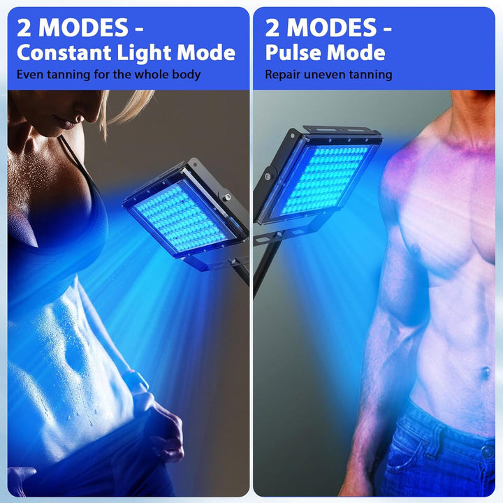 50W Tanning Lamp for Home, Dual Mode, 5 Brightness Levels, Full Body & Face Solarium Light with Adjustable Tripod, for All Skin Tones