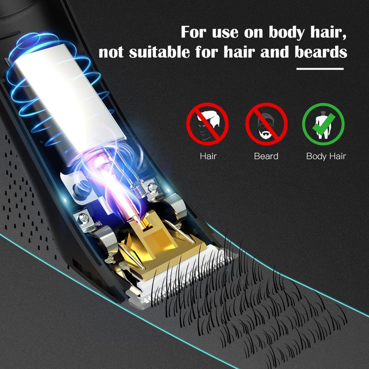 Pubic & Body Hair Trimmer for Men, Body Groomer, Electric Groin Hair Trimmer with Ceramic Blade Head, Wet/Dry Shaver with LED Light and Charging Base（Black）