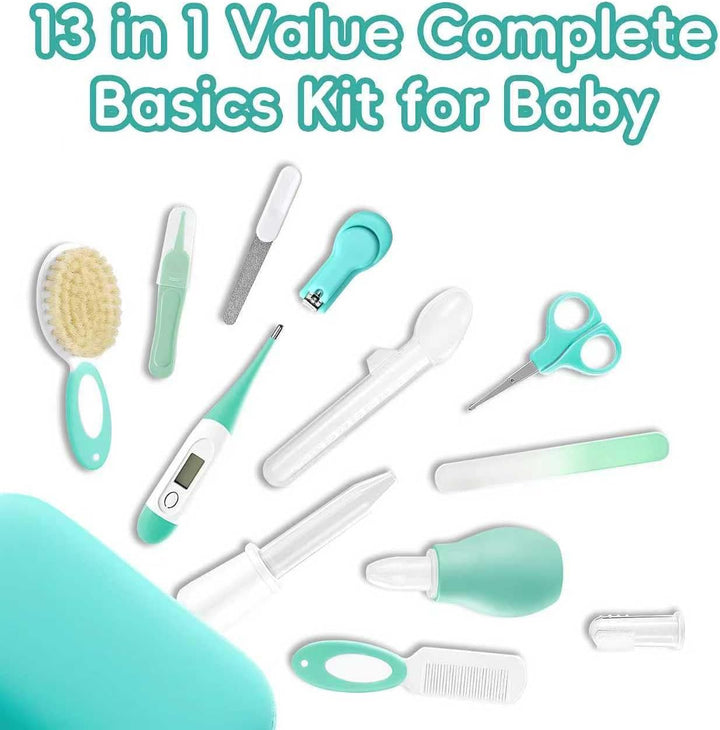 Baby Healthcare and Grooming Kit with Nail Clippers, Scissors, Infant Grooming Kit for Newborns (18 in 1, Green)