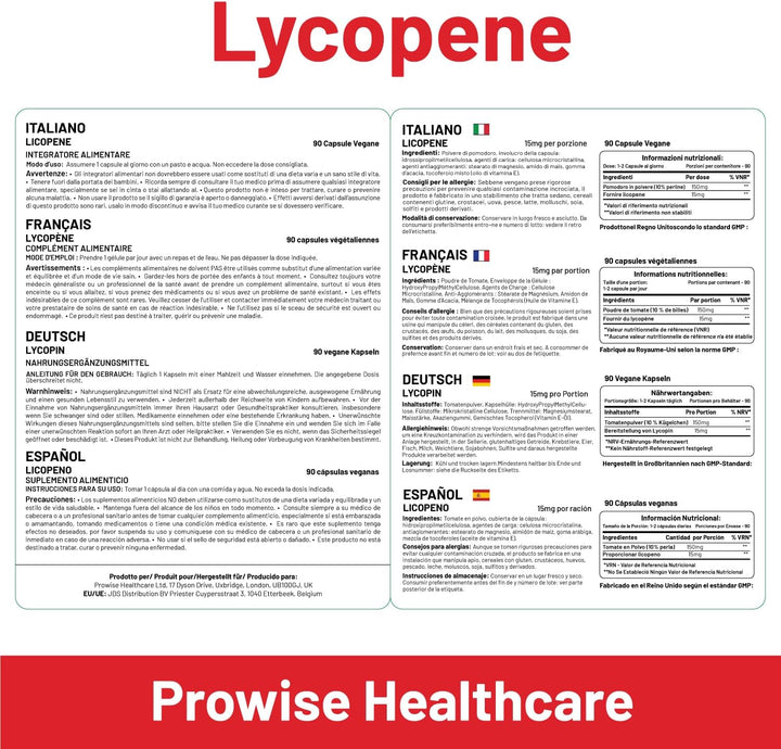 Lycopene 10% Beadlet 15Mg | 90 High Strength Lycopene Capsules | Natural Antioxidant | Vegetarian & Vegan Formula | UK Manufactured under GMP Standards by Prowise Healthcare