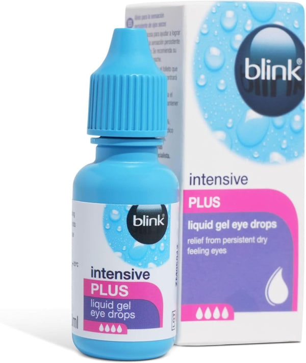 Intensive plus Liquid Gel Eye Drops - Relief from Dry Eyes - Instant & Long-Lasting Lubricating Eye Drops with Hyaluronic Acid, Suitable for Use with Contact Lenses, 10 Ml
